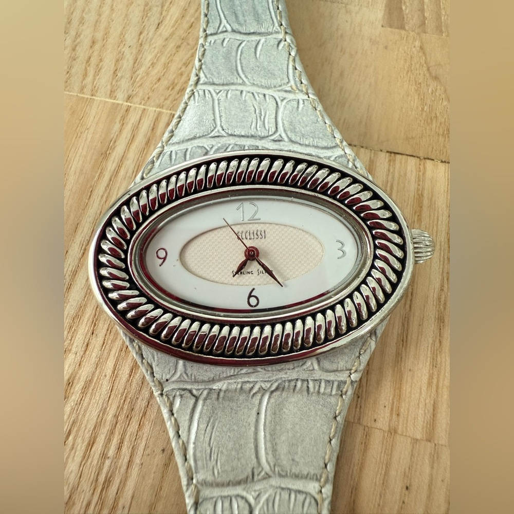 Vintage ecclissi 925 sterling silver oval watch NEW BATTERY